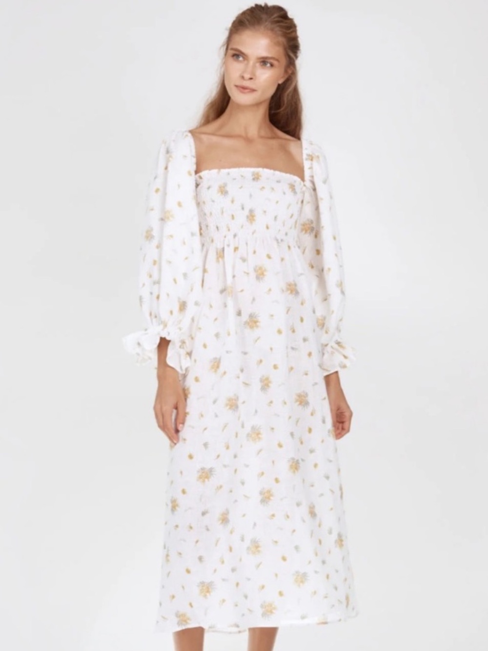 Sleeper Atlanta Linen Dress in Mimosa Gold Floral Print